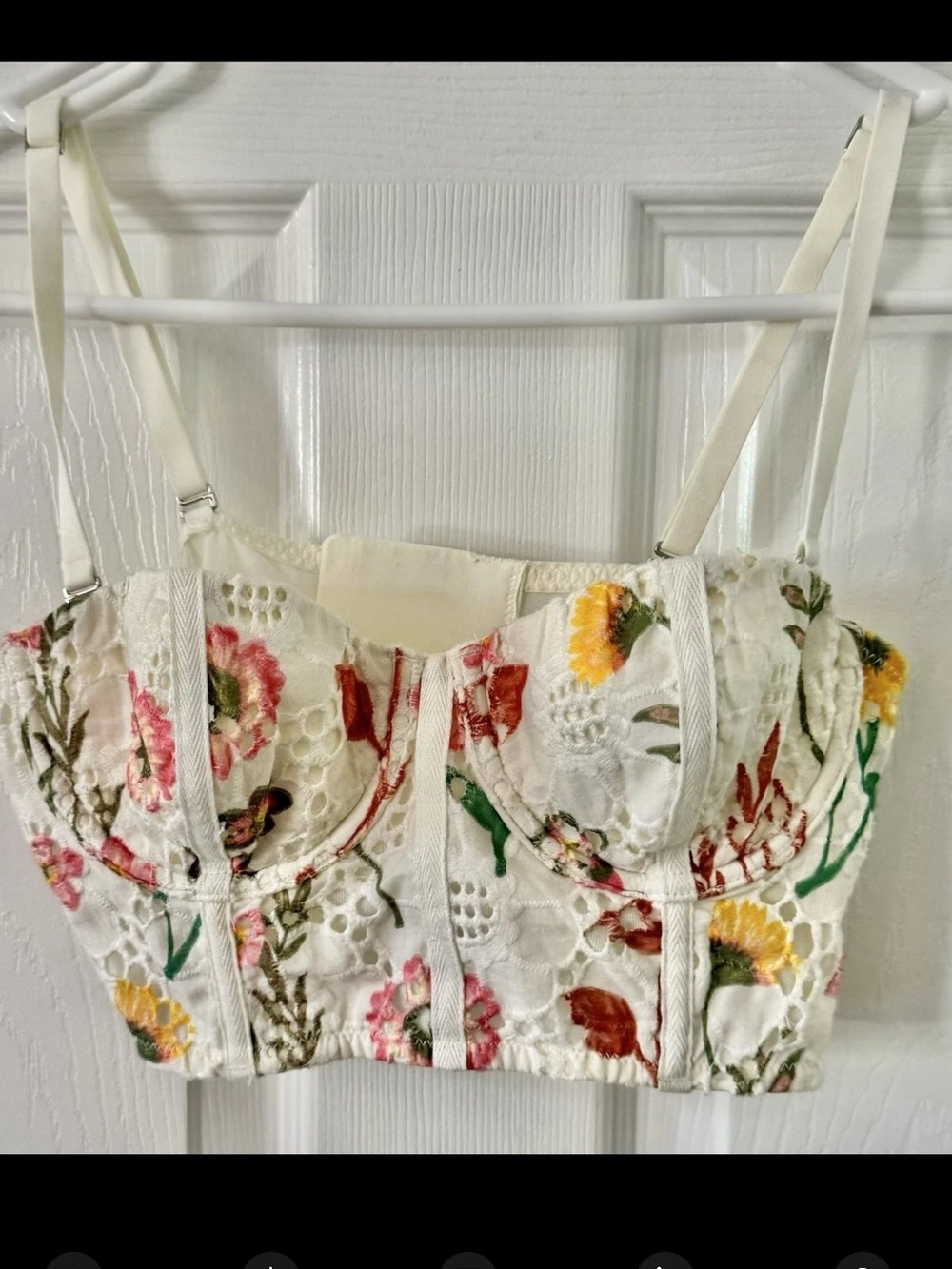NWT Aerie Real Good Bra White Bralet Eyelet LaceFloral Padded Convertible Sz 34B